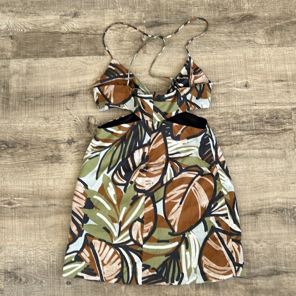 Zara 8054/528/505 Zara Cutouts Tropical Print Linen Mini Dress sz S - Picture 10 of 13